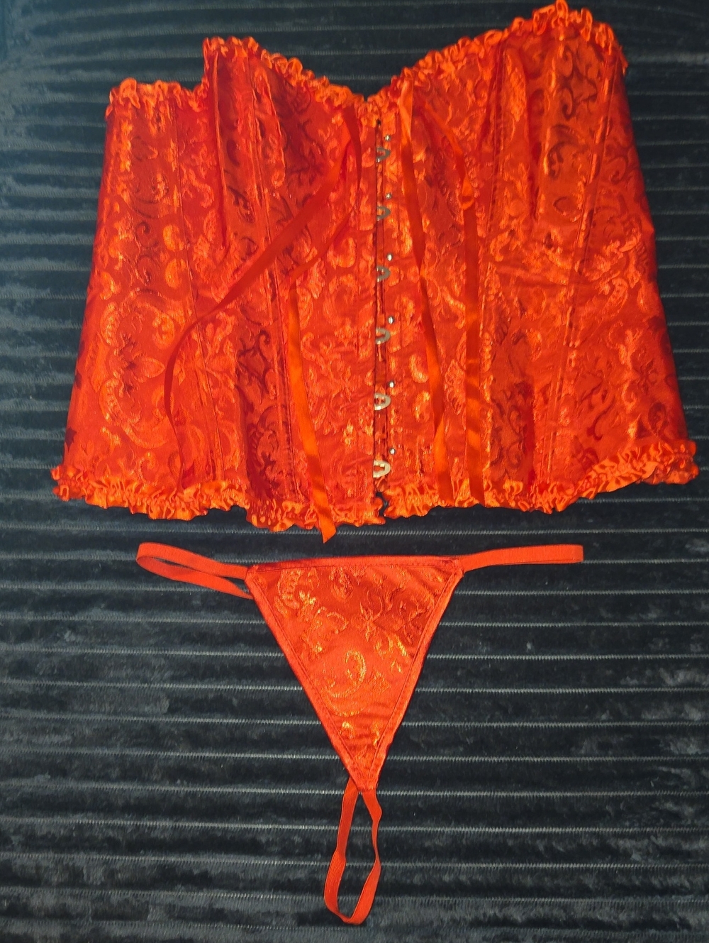 Red Lace Bustier Corset Set with G-String - Women Intimates